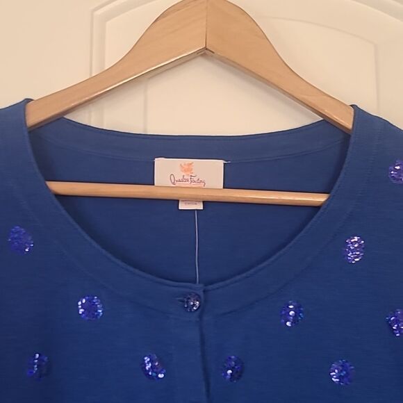 Quacker Factory Royal Blue Sequin Embellished Polka Dot Button Cardigan Size XL - Picture 3 of 10